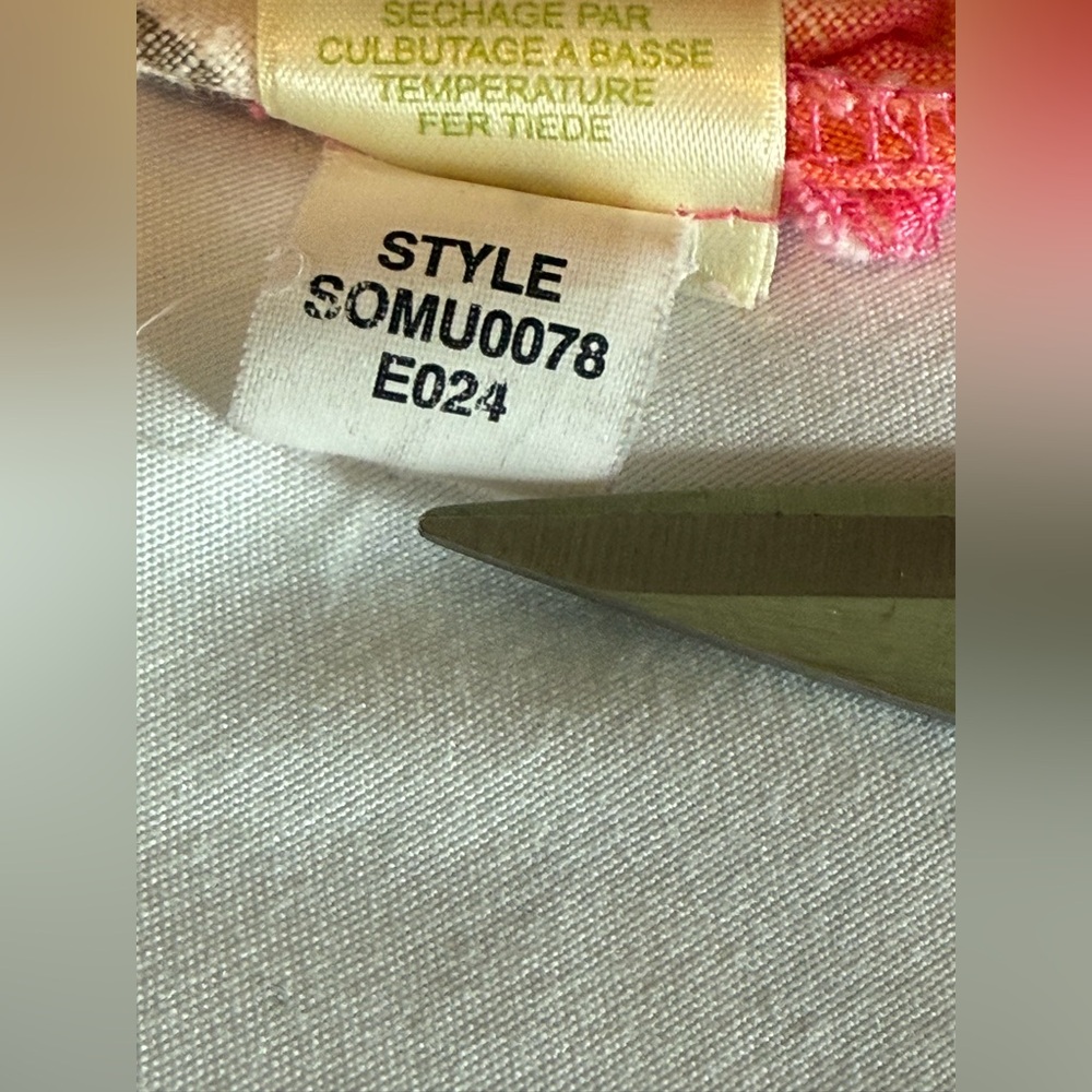 Sigrid Olsen 3/4 Sleeve Top Large Pink Orange Floral Linen Split Neck High Low - Picture 9 of 16